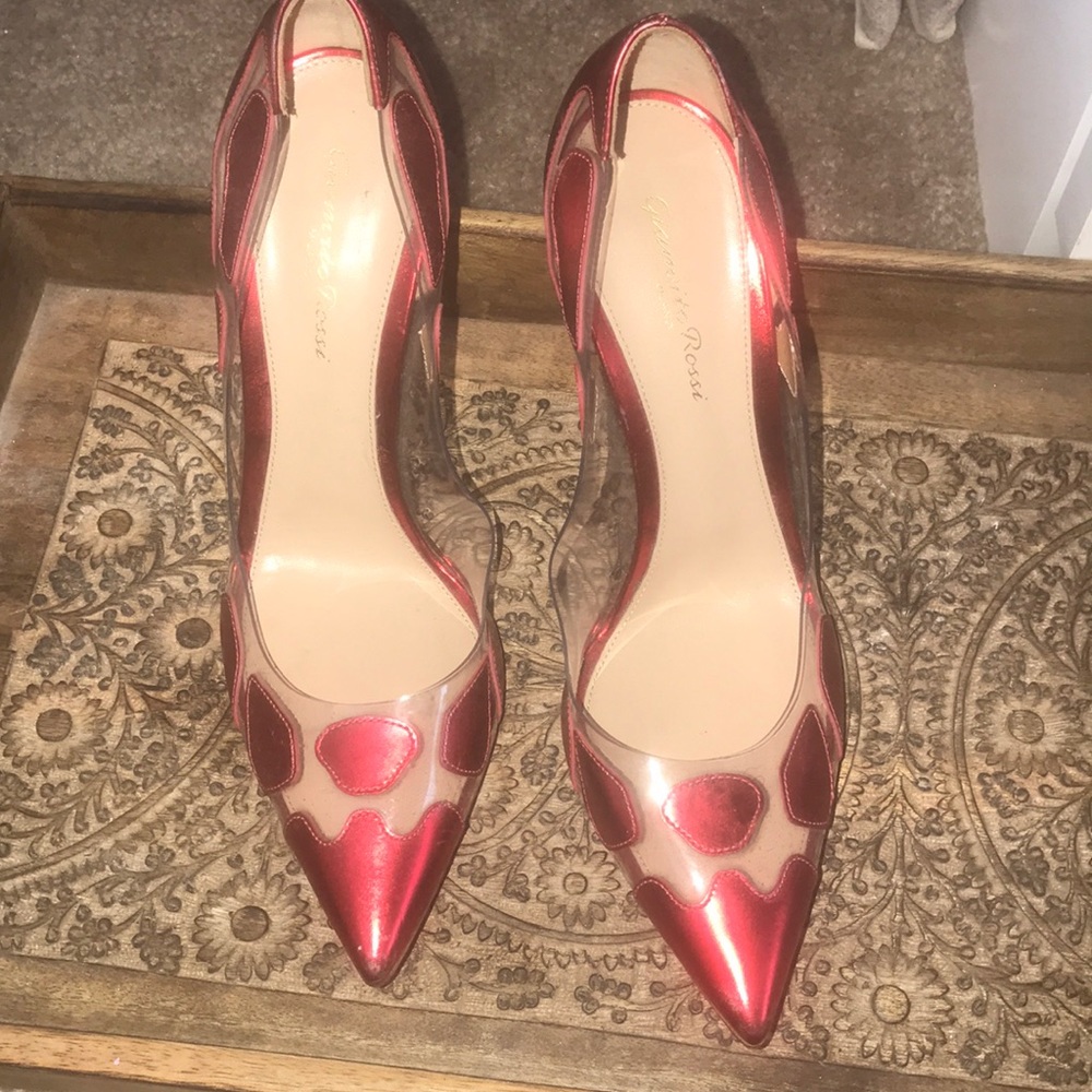 Gianvito Rossi Plexi Clear Metallic Red Pumps